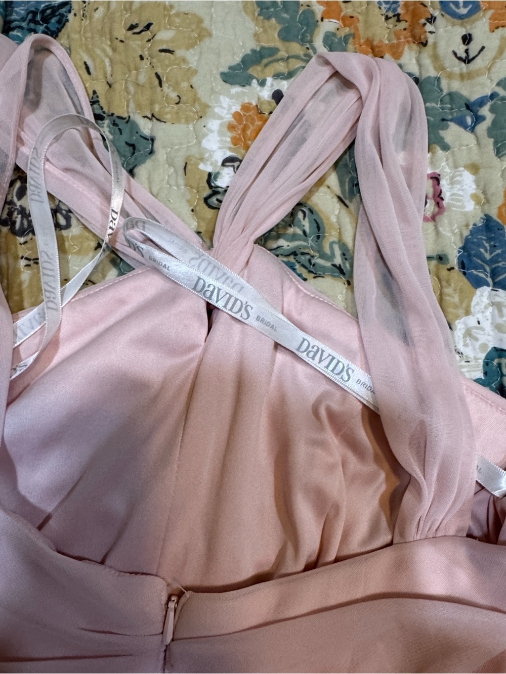 David's Bridal Blush Pink Chiffon Halter Bridesmaid Dress - Picture 8 of 8